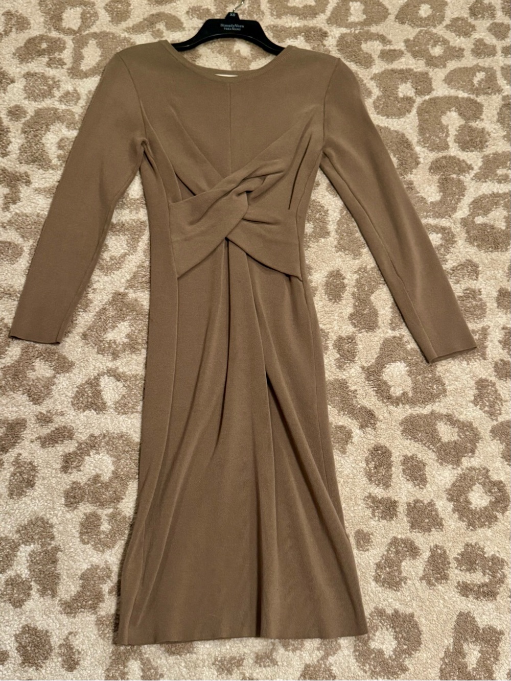 Brown - Knot-Front Long Sleeve Midi Dress in Olive